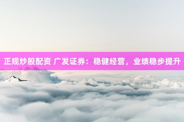 正规炒股配资 广发证券：稳健经营，业绩稳步提升