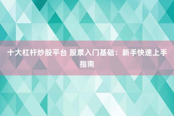 十大杠杆炒股平台 股票入门基础：新手快速上手指南