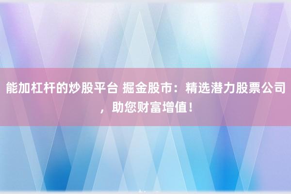 能加杠杆的炒股平台 掘金股市：精选潜力股票公司，助您财富增值！