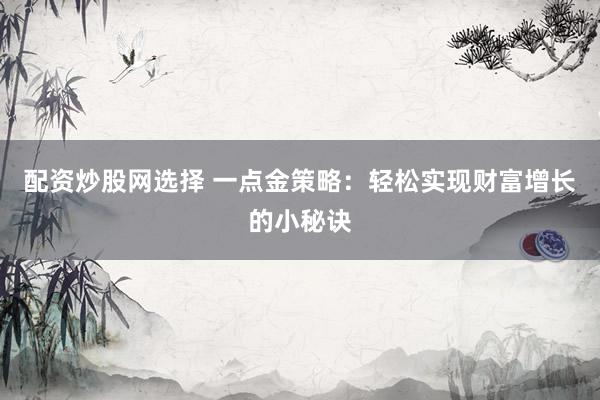 配资炒股网选择 一点金策略：轻松实现财富增长的小秘诀