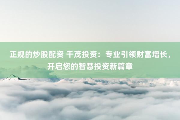 正规的炒股配资 千茂投资：专业引领财富增长，开启您的智慧投资新篇章
