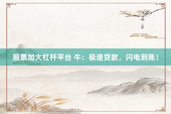 股票加大杠杆平台 牛：极速贷款，闪电到账！