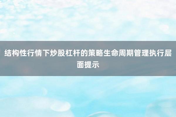 结构性行情下炒股杠杆的策略生命周期管理执行层面提示