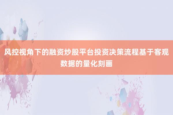 风控视角下的融资炒股平台投资决策流程基于客观数据的量化刻画