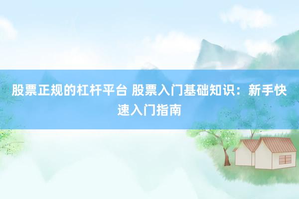 股票正规的杠杆平台 股票入门基础知识：新手快速入门指南