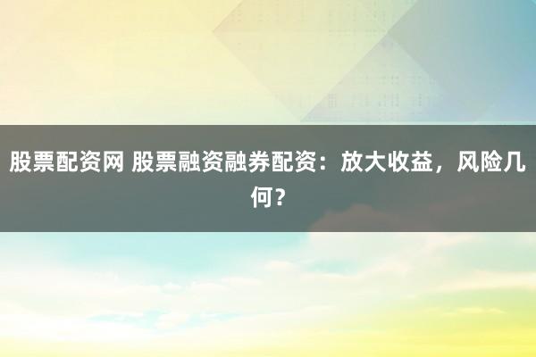 股票配资网 股票融资融券配资:放大收益,风险几何?
