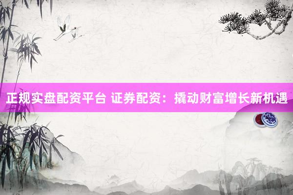 正规实盘配资平台 证券配资：撬动财富增长新机遇